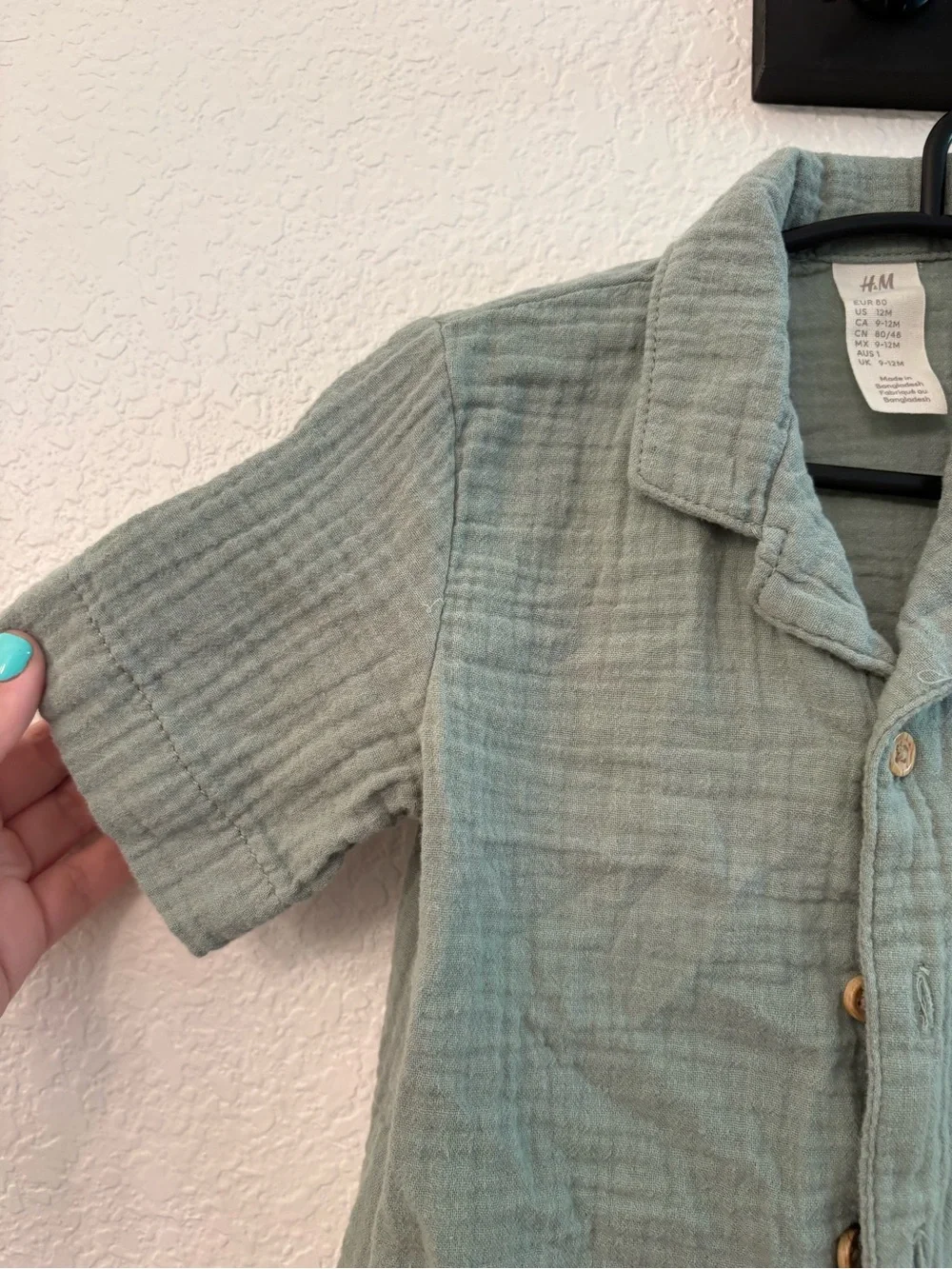 H&M Green Gauze Button-Up Shirt and Shorts Set